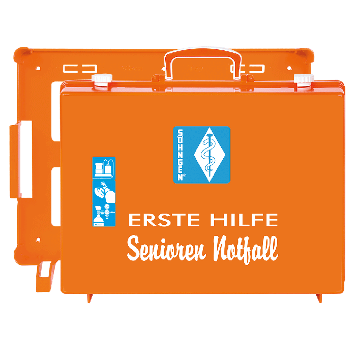 Trousse de premiers secours pour seniors « Urgence MT-CD » orange, remplie