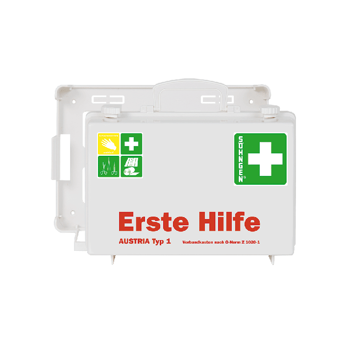 Trousse de premiers secours SN-CD blanche avec contenu conforme à la norme ÖNORM Z 1020 1
