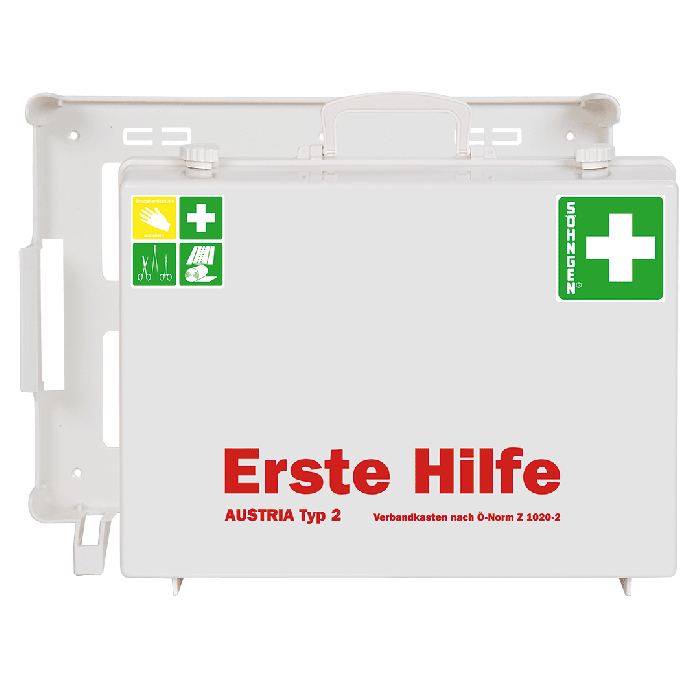 Trousse de premiers secours MT-CD blanche, avec contenu conforme à la norme ÖNORM Z 1020 2