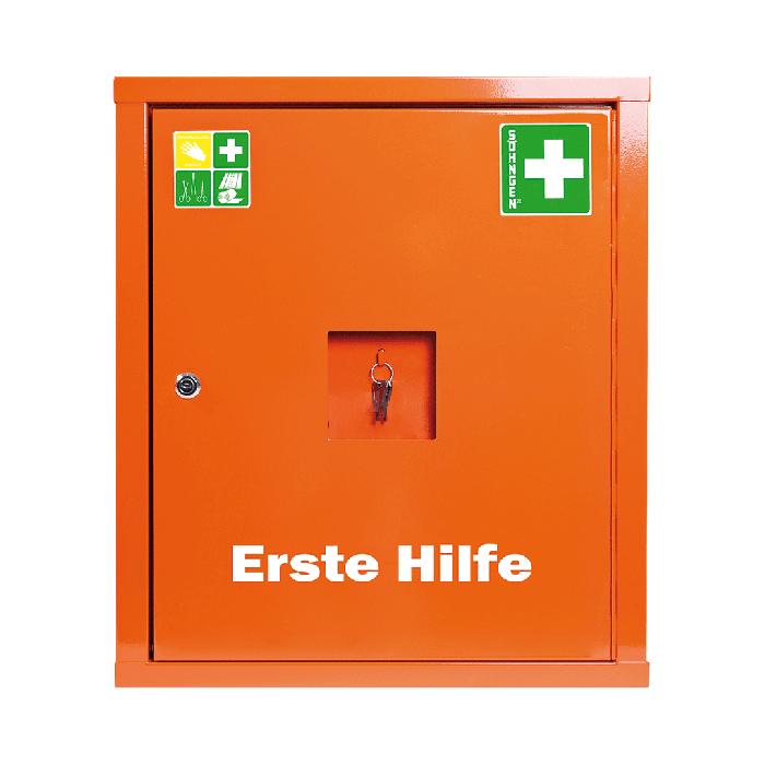 Armoire de premiers secours conforme à la norme industrielle EUROSAFE, couleur orange