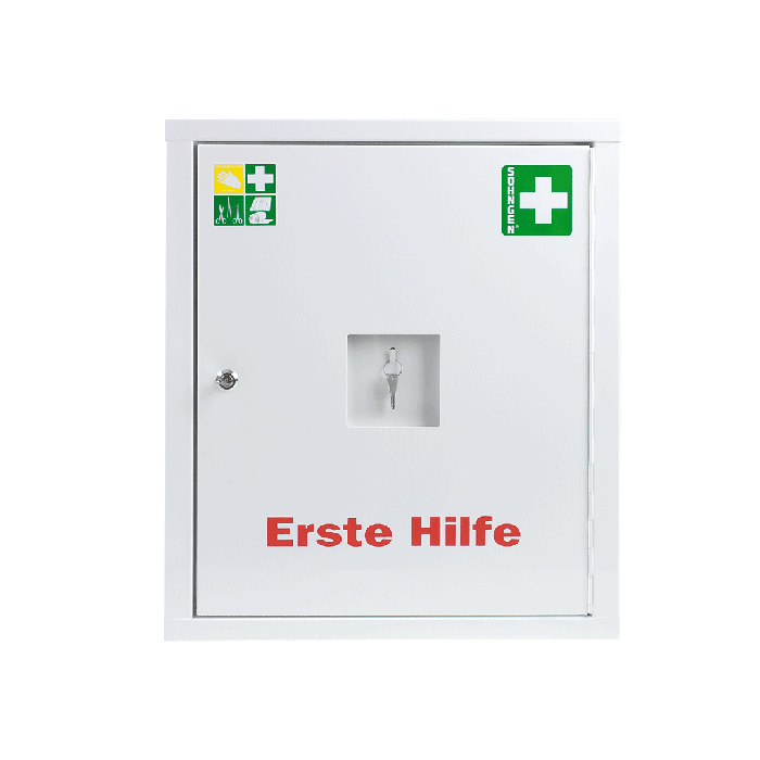 Armoire de premiers secours conforme à la norme industrielle EUROSAFE, blanche