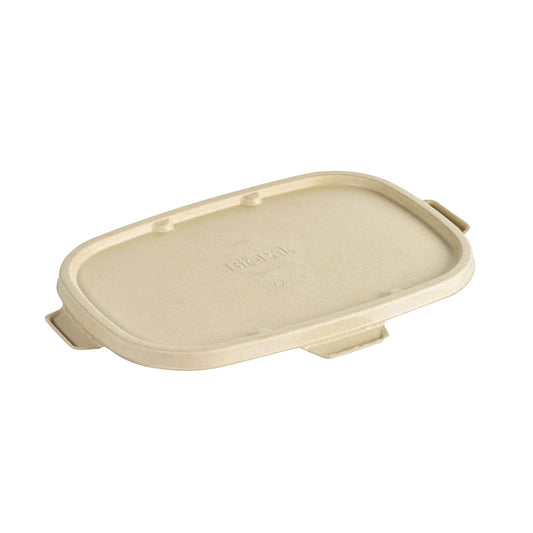 Der braune Bagasse beschichtete Deckel Cube 800/1200/400/500 ml von Duni GmbH (PBAT/PLA, 283x207x16 mm) bietet mit zwei Seitentaschen und geprägtem Logo eine umweltfreundliche Verpackungslösung. Verpackung: 40 Stück.