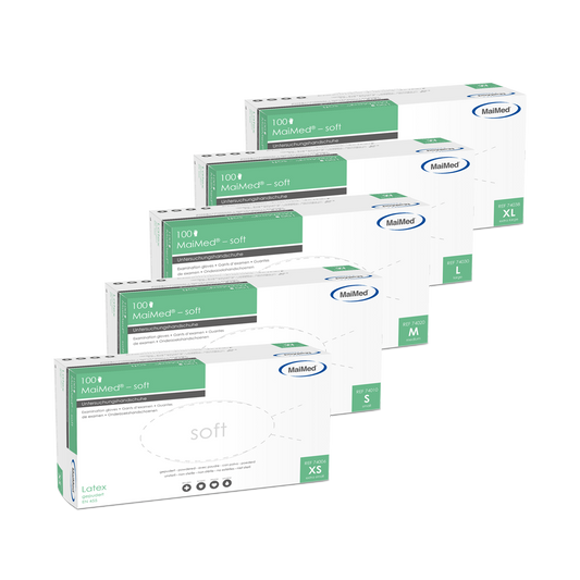 Gants d'examen MaiMed-soft en latex, non stériles, poudrés, 100 pièces/boîte