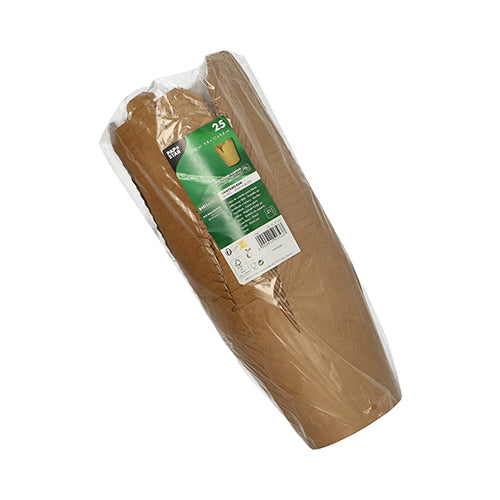 25 Snackboxen der PAPSTAR GmbH, eckig und braun aus Pappe, im umweltfreundlichen Set – verpackt in Klarsichtfolie mit grün-weißem Etikett. Perfekt für Snacks unterwegs.