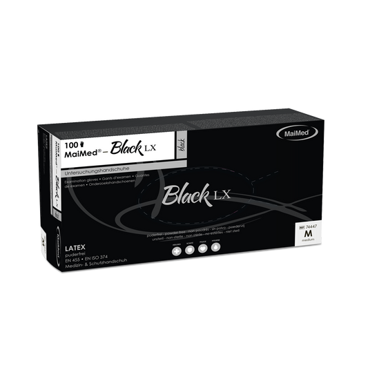 Gants d'examen jetables en latex MaiMed-Black LX PF, non poudrés, 100 pièces/boîte