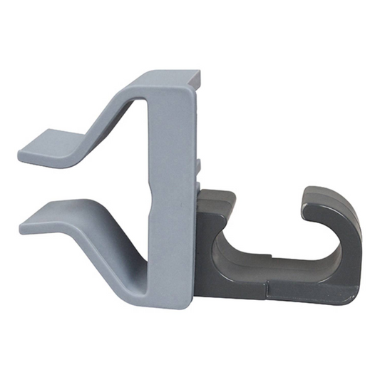 Das Vileda Stielhalterungs-Set (16er-Pack, mit 1 Clip-Konnektor aus grauem Kunststoff pro Packung) der Vileda GmbH verfügt über gegenüberliegende und gebogene Haken zur Befestigung von Reinigungswerkzeugen oder Zubehör.