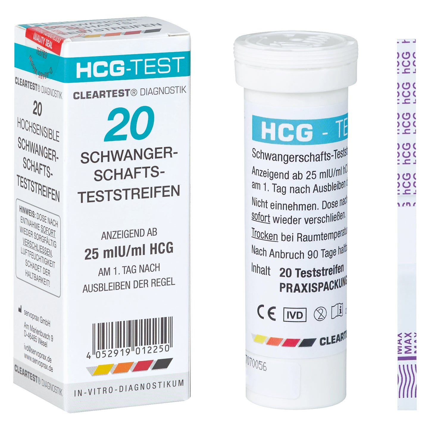 Duidelijke test HCG -zwangerschapsteststrips - 20 stuks | Pack (20 tests)