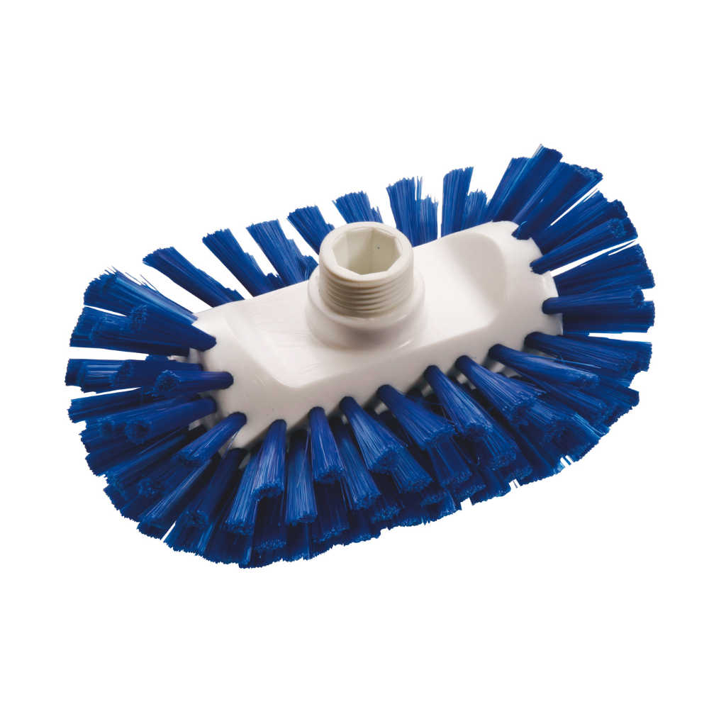 La tête de brosse de la Haug Bürsten KG Brosse de chaudière PP Bleu 200x125x35 mm a des poils bleus densément emballés sur les bords et un trou fileté pour fixer le manche, idéal pour les brasseries ou l'industrie des boissons. L'emballage contient 1 pièce.