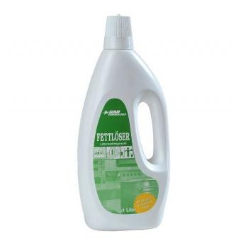 Een witte 1L-kunststoffles met het opschrift "Vetoplosser" bevat GastroPower TK-RAN van Abena Re-Seller GmbH, ideaal voor het bestrijden van hardnekkige vervuilingen in de horeca; verkrijgbaar als doos met 4 flessen (4*1L).