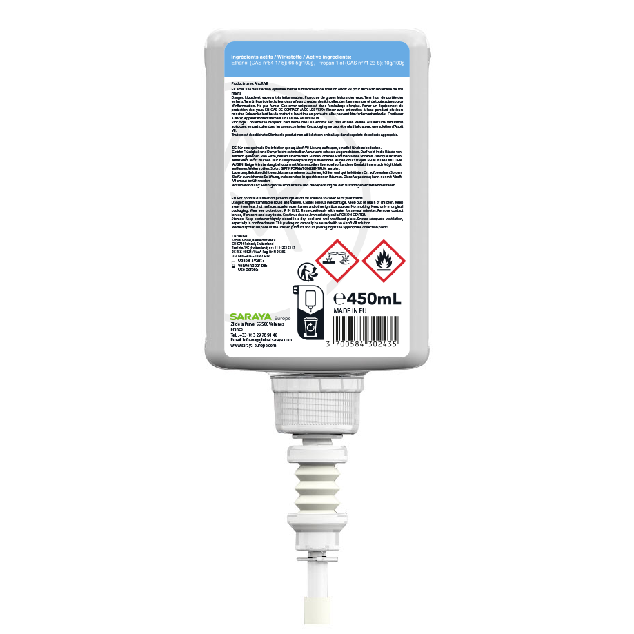 Désinfection des mains Saraya Alsoft VB