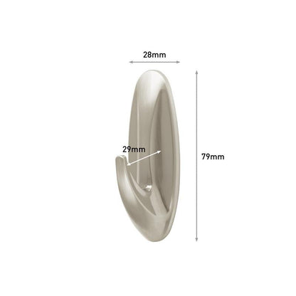 De Command™ Medium Designer-haak in metaal-look van 3M Deutschland GmbH (17081BN) is afgebeeld. Afmetingen: 28 mm breedte, 29 mm diepte, 79 mm hoogte - met pijlen en tekst gemarkeerd.