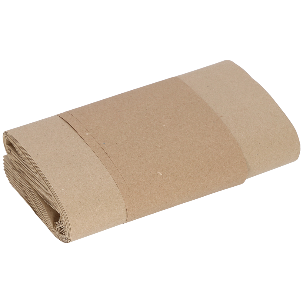 Une pile soigneusement enroulée de EMIL DEISS KG (GmbH + Co.) DEISS 7052 - 21+15,5x36 cm, 80 g/m², rouleaux de carton 1 couche (100 pièces), sécurisée avec une bande de papier, sur fond blanc.