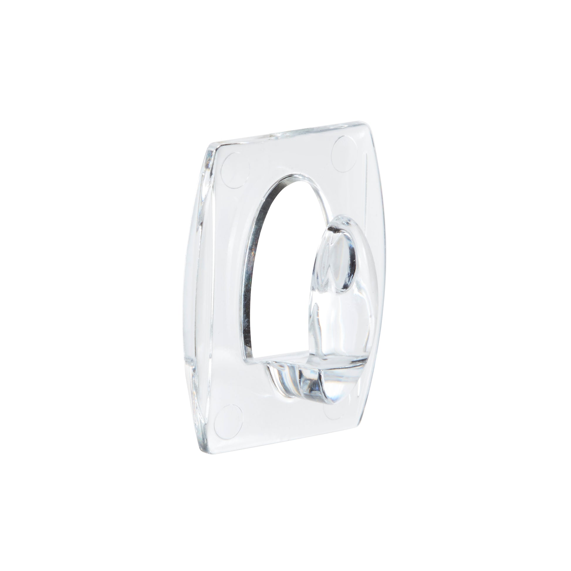 Der 3M Command™ Mini-Haken, transparent (17006CLRFGN), ist ein durchsichtiger Kunststoff-Klebehaken mit erhöhter Mitte, abgebildet auf weißem Hintergrund. Geliefert von 3M Deutschland GmbH in einer 1er-Packung mit transparenten Streifen.