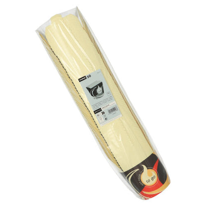 Een doorzichtige kunststofverpakking bevat 50 lichtgele, vierkante wegwerp Starpak Snackboxen "To Go" (750 ml), met een etiket met productdetails, een bekerafbeelding en de merknaam "Starpak".