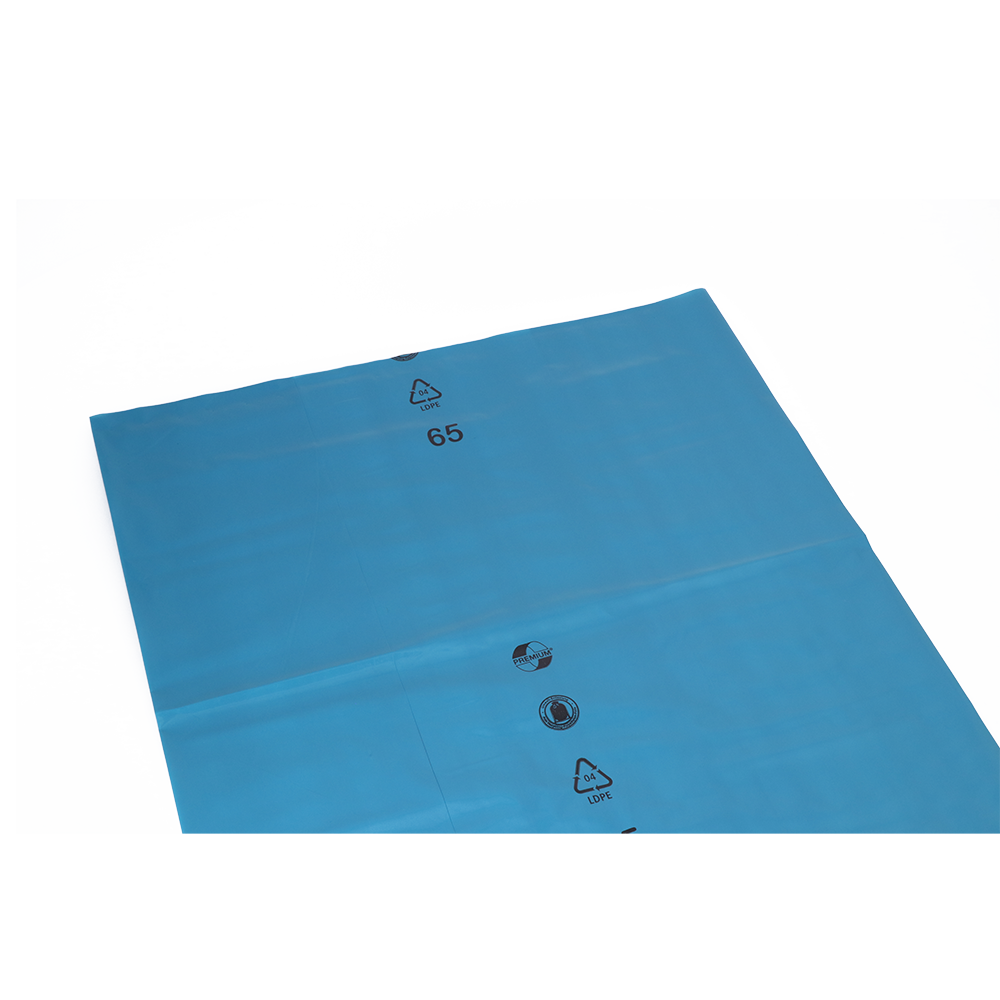 Die blauen DEISS 10045 Müllsäcke (680+420x1620x0,08 mm, 100 Stück) von EMIL DEISS KG sind aus LDPE mit Recycling-Symbol und Zahl 65 - professionell, zuverlässig und in praktischer Kartonverpackung erhältlich.