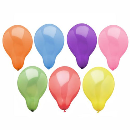 Sept PAPSTAR 100 ballons ronds triés par couleur (orange, bleu, violet, rose, vert, rouge, jaune) de la marque PAPSTAR GmbH sont disposés en deux rangées sur un fond blanc.