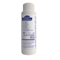 Op de voorkant van een witte fles TASKI Leather Wax van 1 liter, geproduceerd door Diversey Deutschland GmbH & Co. OHG, is een blauw en paars etiket aangebracht met productinformatie en aanwijzingen voor een effectief leeronderhoud en het verkrijgen van een natuurlijke glans, in verschillende talen.