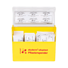 Pleisterdispenser, geel, aluderm®-aluplast, gevuld