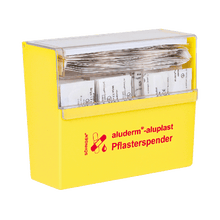 Pleisterdispenser, geel, aluderm®-aluplast, gevuld
