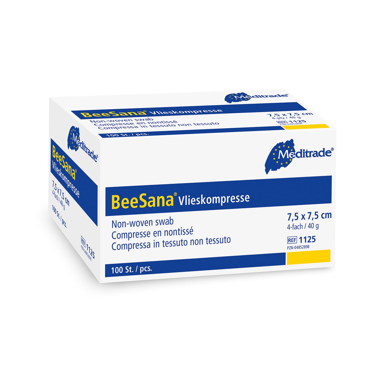 BeeSana® vlieskompres, niet-steriel, 4-voudig, 40 g, 7,5 x 7,5 cm | Pak (100 stuks)