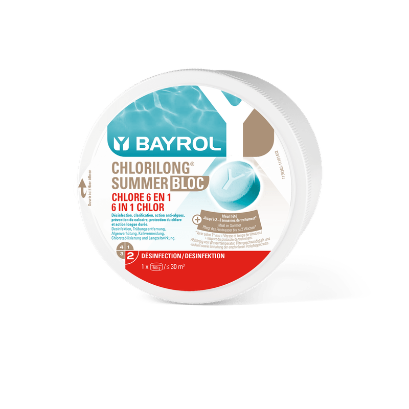 BAYROL Chlorilong Summer Bloc 0,5 kg 6in1 zwembadverzorging voor kristalhelder water