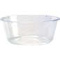 Eine transparente, runde Dessertschale 104x104x40 mm von Duni GmbH mit glattem Rand und abgeschrägten Seiten, perfekt für Desserts. Verkauft in Packungen mit 75 Stück. Auf einfarbig weißem Hintergrund.