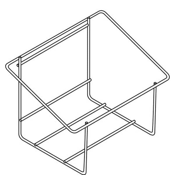Dessin au trait minimaliste du support de bidon pour 2x5 litres de Diversey Deutschland GmbH & Co. OHG ; se caractérise par une construction en acier inoxydable ouvert pour accueillir deux bidons de 5 litres, avec des côtés inclinés et une construction en tige métallique fine.