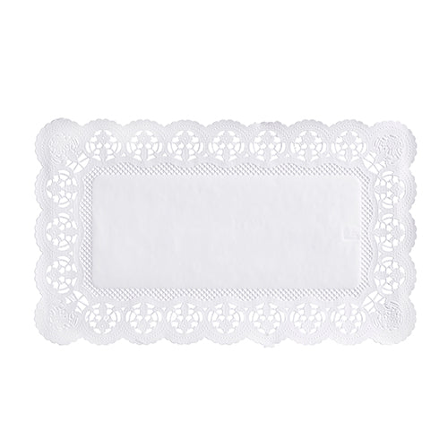 Un napperon rectangulaire blanc PAPSTAR 100 papiers de pointe de la PAPSTAR GmbH avec un centre ferme et un bord orné de dentelle avec un motif floral.
