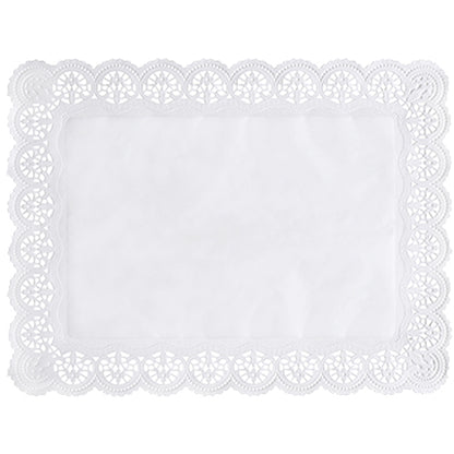 Le PAPSTAR 100 papiers de pointe carrés, blancs de la PAPSTAR GmbH est constitué de papier dentelle blanc rectangulaire avec un bord dentelé détaillé, des bords ondulés et un centre lisse sur un fond simple.