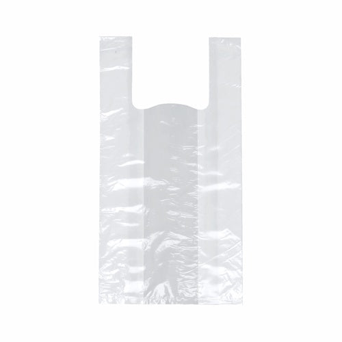 Un sac de transport Starpak 250 transparent (HDPE, 48x22x12 cm) avec poignées repose à plat sur un fond blanc simple.