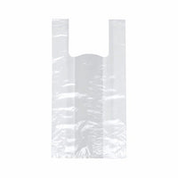 Un sac de transport transparent Starpak 250 pour chemisettes (HDPE, 48 x 22 x 12 cm), de type sac à nouer muni de poignées, est posé à plat sur un fond blanc uni.