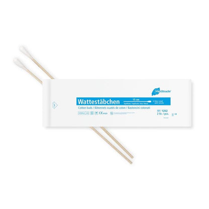 Cotons-tiges conditionnés stérilement en paquet de 2, longueur : 15 cm, petite tête, bois | Paquet (200 pièces)