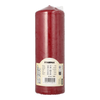 La bougie pilier Starpak Ø 70 mm, 200 mm est cylindrique, a un fond plat, est emballée dans un film transparent et porte une étiquette beige à l'avant – idéale comme décoration de salon grâce à sa durée de combustion extra longue.