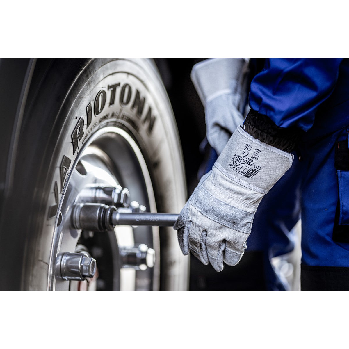 NITRAS SPLIT STAR V, rundsplitlederen handschoenen, natuurlijke kleur / grijs, EN 388 katoen | Pakket (12 paar)