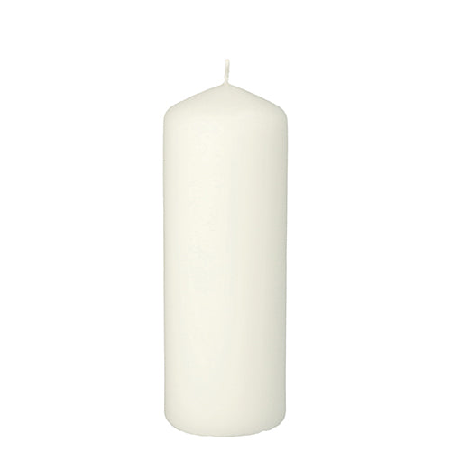 Une bougie pilier Starpak avec une durée de combustion extra longue (Ø 60 mm, 165 mm, blanc) se tient droite sur un fond blanc et offre un plaisir de bougie durable.