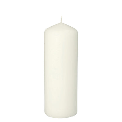 Une bougie pilier Starpak avec une durée de combustion extra longue (Ø 60 mm, 165 mm, blanc) se tient droite sur un fond blanc et offre un plaisir de bougie durable.