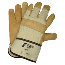 Gants NITRAS en cuir de vachette pleine fleur, coloris naturel/marron, coton EN 388 | Paquet (12 paires)