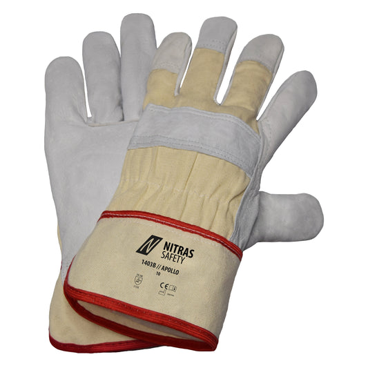 NITRAS APOLLO, gants en cuir de vachette pleine fleur, coloris naturel/gris
