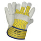 NITRAS POSEIDON, gants en cuir de vachette pleine fleur, rayures jaune/bleu/gris, coton EN 388 | Paquet (12 paires)