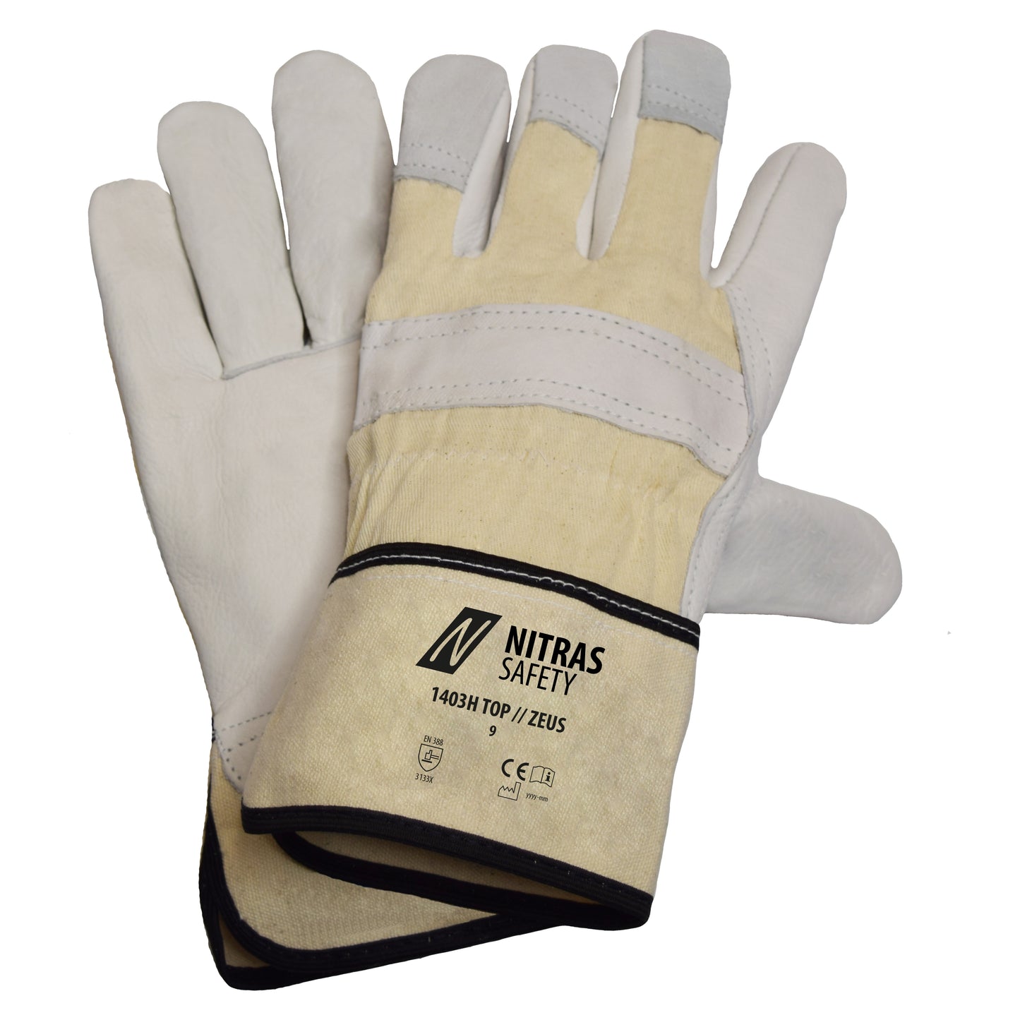 NITRAS ZEUS, gants en cuir de vachette pleine fleur, coloris naturel/gris