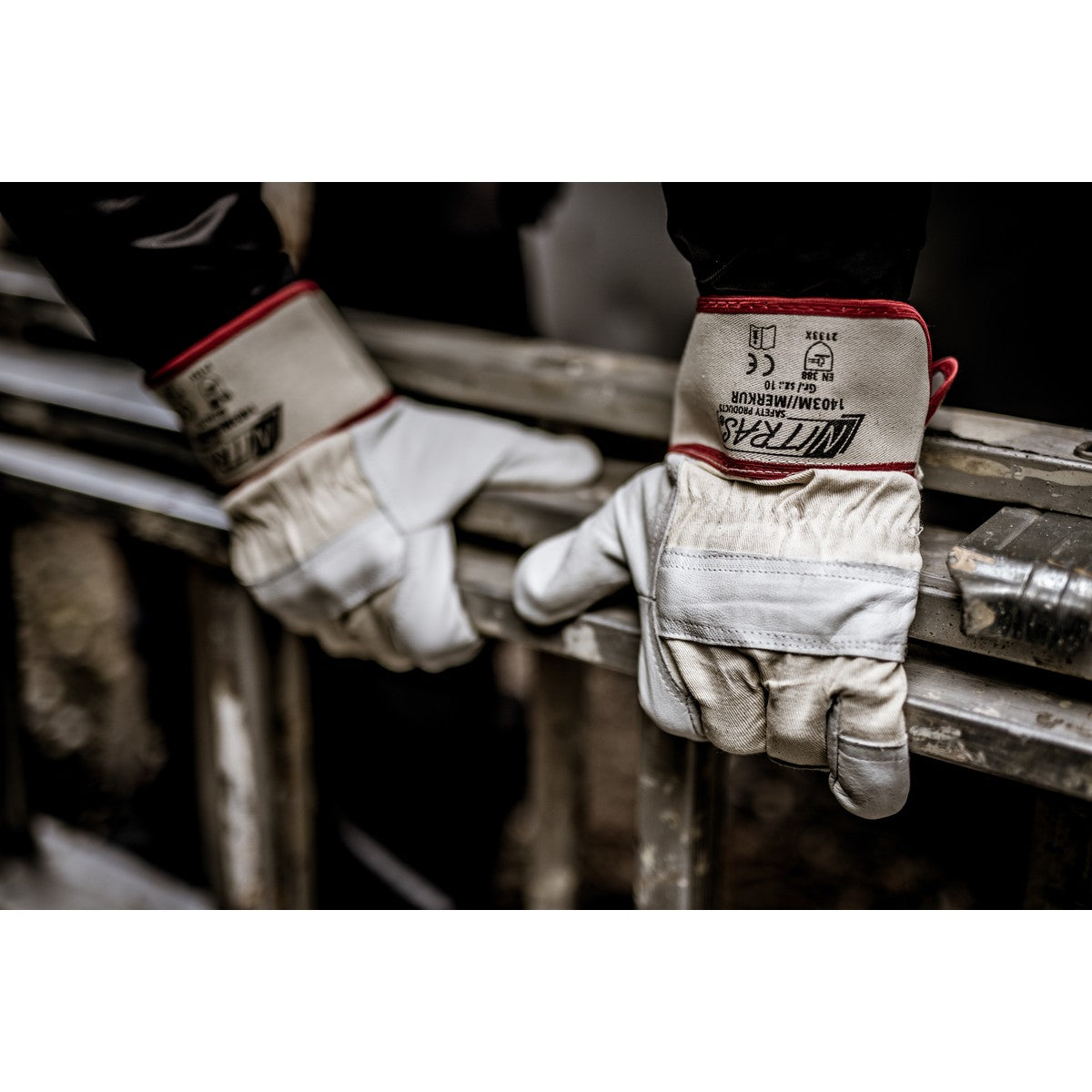 NITRAS MERKUR, gants en cuir de vachette pleine fleur, coloris naturel/gris, coton EN 388 | Paquet (12 paires)