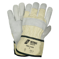 NITRAS PLUTO, gants en cuir de vachette pleine fleur, couleur naturelle / gris, coton conforme à la norme EN 388, taille 10 | Lot de 12 paires