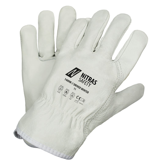 NITRAS DRIVER WINTER, gants en cuir de vachette pleine fleur, gris