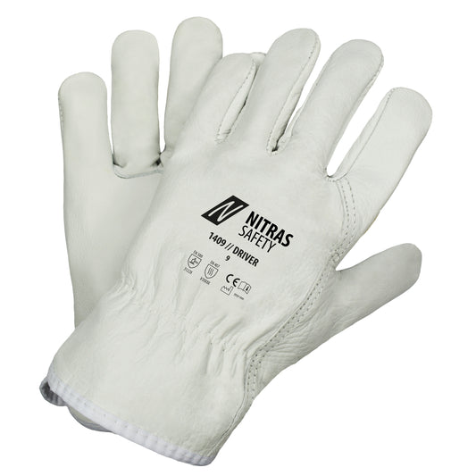 NITRAS DRIVER, gants en cuir de vachette pleine fleur, gris