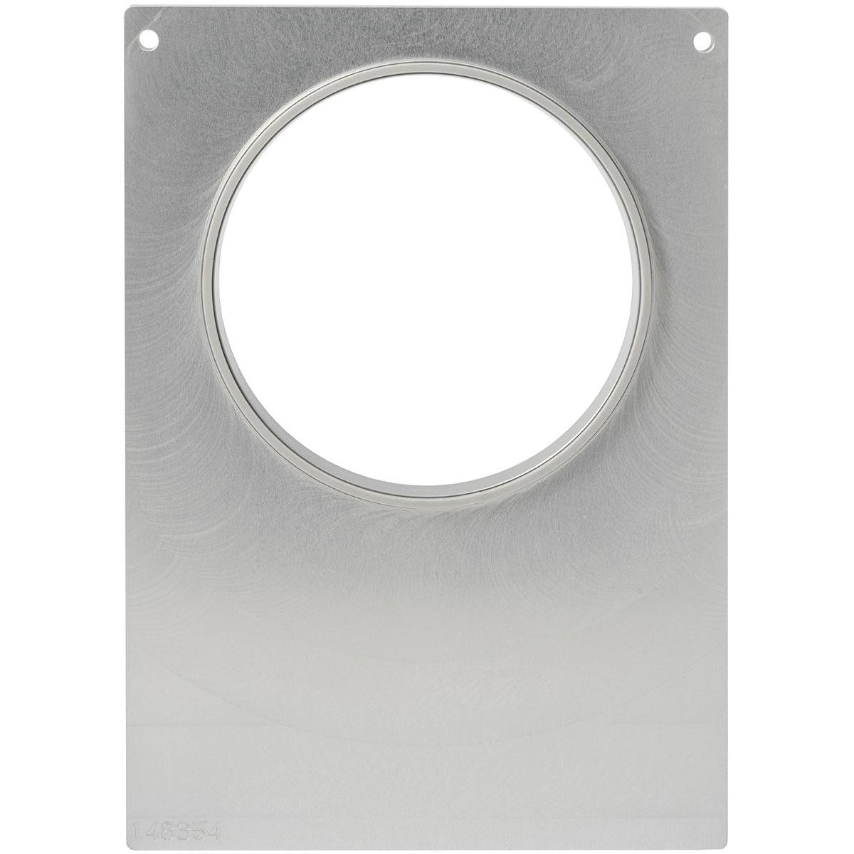 Eine flache, rechteckige Metallplatte mit einem großen zentralen Ausschnitt und zwei Löchern in der Nähe der oberen Ecken, entworfen für die Kassette DF10/20 für Multi-Schalen 350-650 ml von Duni GmbH. Die gebürstete Oberfläche verleiht ihr einen modernen Touch.