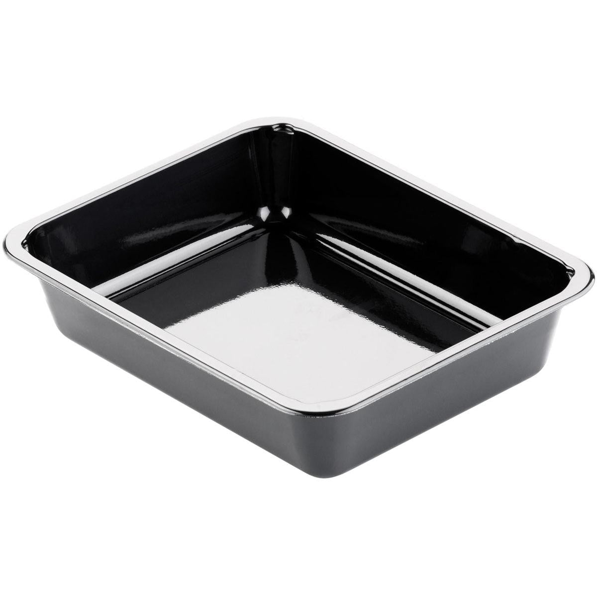 Die CPET-Schale 1 Schwarz CPET von Duni GmbH: rechteckig, leicht abgerundete Ecken, glänzend - optimale Gastronomie-Lösung, leer vor weißem Hintergrund.