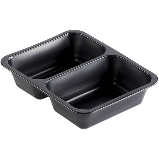 Die PP-Schale Caterline 2 Schwarz PP 227x178 von Duni GmbH bietet zwei rechteckige Fächer, ist antihaftend, mit tiefer und glatter Innenfläche - ideal für Catering-Veranstaltungen.