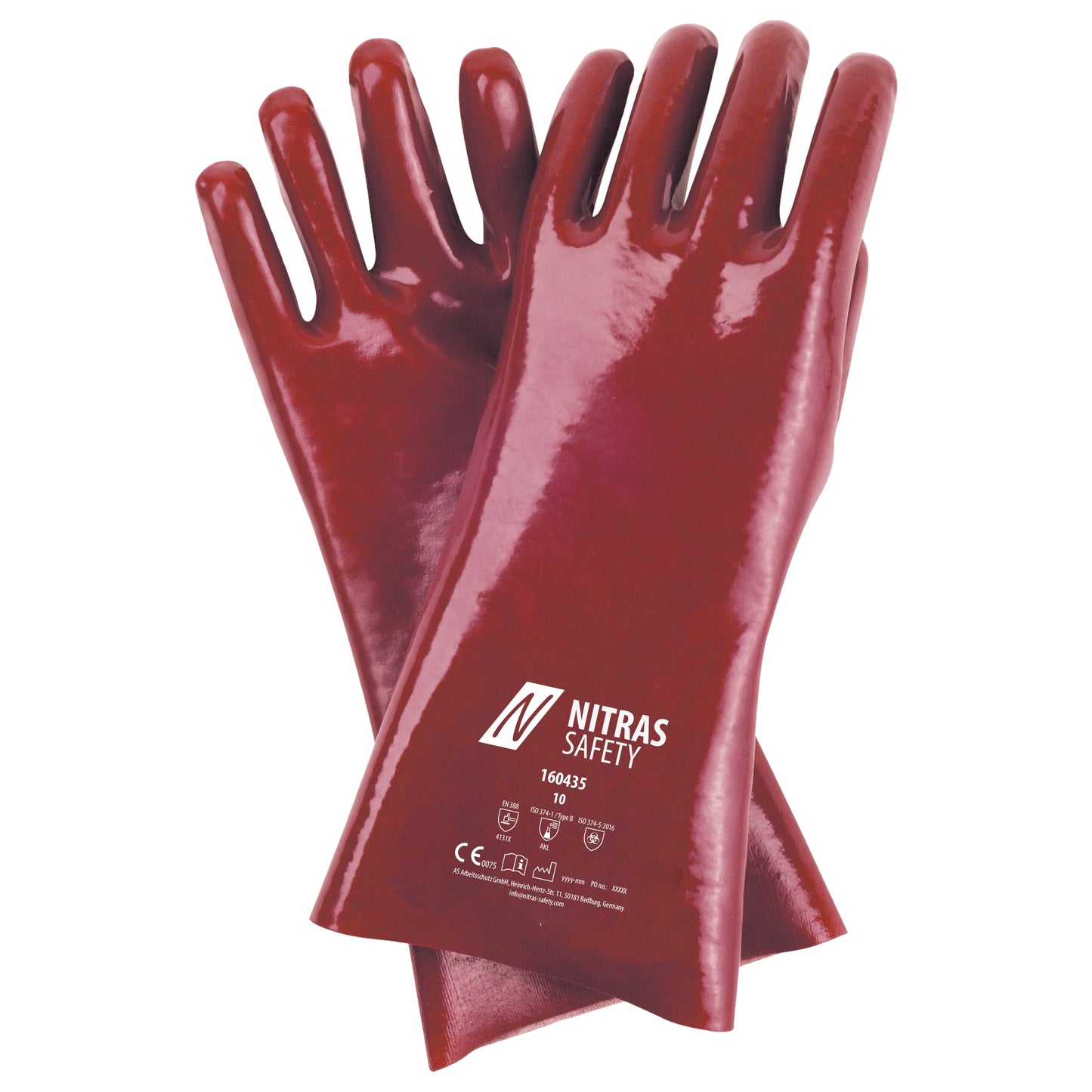 Gants de protection chimique NITRAS, rouges, jersey de coton EN 388, EN ISO 374 | Paquet (12 paires)