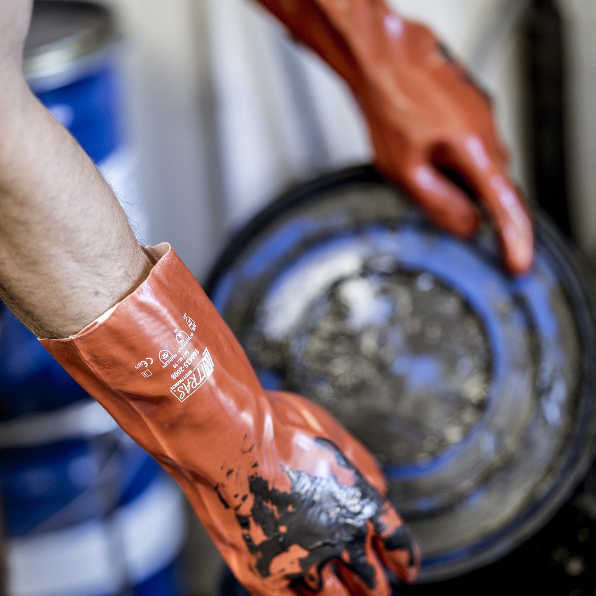NITRAS handschoenen voor chemische bescherming, rood, EN 388, EN ISO 374 katoenen jersey | Pakket (12 paar)