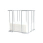 De metalen servetdispenser 40 cm 1/4F van Duni GmbH is een praktische en elegante, aan alle zijden open chroom-metalen draadhouder met verticale staven in rechthoekige vorm, die een stapel witte papieren servetten bevat.